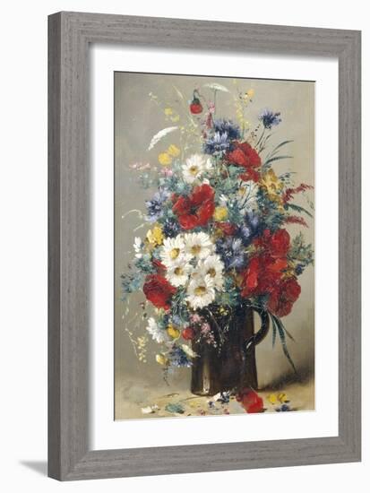 Still Life of Poppies, Daisies and Cornflowers-Eugene Henri Cauchois-Framed Giclee Print