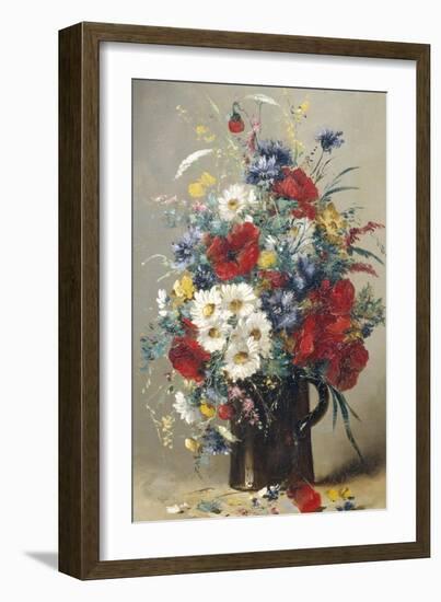 Still Life of Poppies, Daisies and Cornflowers-Eugene Henri Cauchois-Framed Giclee Print