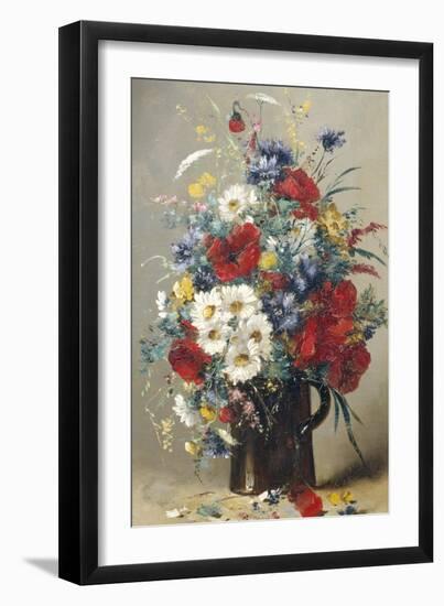 Still Life of Poppies, Daisies and Cornflowers-Eugene Henri Cauchois-Framed Giclee Print