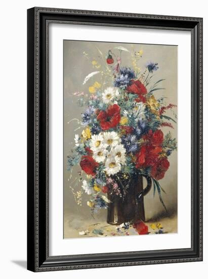 Still Life of Poppies, Daisies and Cornflowers-Eugene Henri Cauchois-Framed Giclee Print