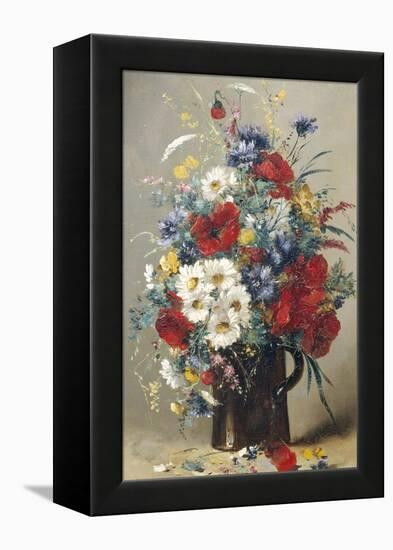 Still Life of Poppies, Daisies and Cornflowers-Eugene Henri Cauchois-Framed Premier Image Canvas