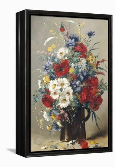 Still Life of Poppies, Daisies and Cornflowers-Eugene Henri Cauchois-Framed Premier Image Canvas