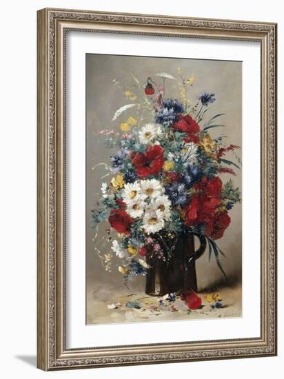 Still Life of Poppies, Daisies and Cornflowers-Eugene Henri Cauchois-Framed Giclee Print