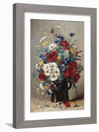 Still Life of Poppies, Daisies and Cornflowers-Eugene Henri Cauchois-Framed Giclee Print