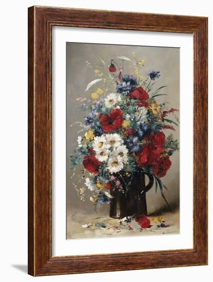 Still Life of Poppies, Daisies and Cornflowers-Eugene Henri Cauchois-Framed Giclee Print