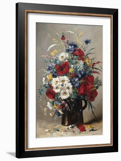 Still Life of Poppies, Daisies and Cornflowers-Eugene Henri Cauchois-Framed Giclee Print