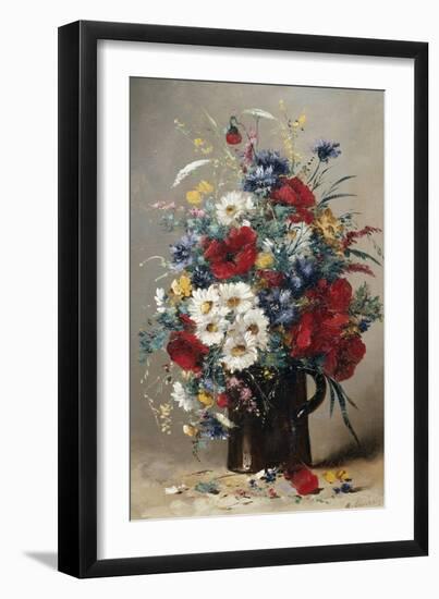 Still Life of Poppies, Daisies and Cornflowers-Eugene Henri Cauchois-Framed Giclee Print