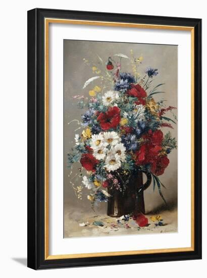 Still Life of Poppies, Daisies and Cornflowers-Eugene Henri Cauchois-Framed Giclee Print