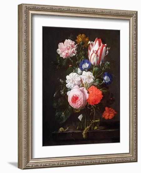 Still Life of Roses, a Carnation, Convolvulus and a Tulip in a Glass Vase-Nicolaes van Veerendael-Framed Giclee Print