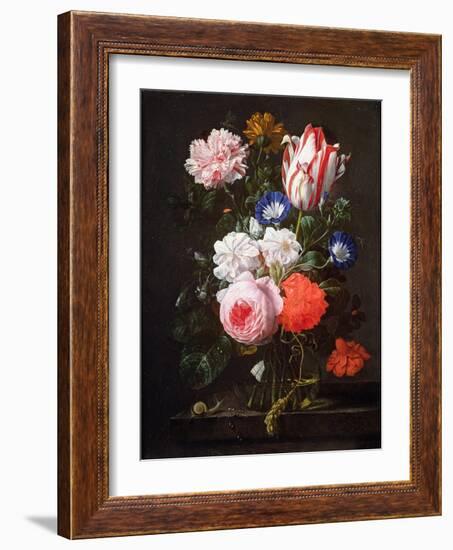 Still Life of Roses, a Carnation, Convolvulus and a Tulip in a Glass Vase-Nicolaes van Veerendael-Framed Giclee Print