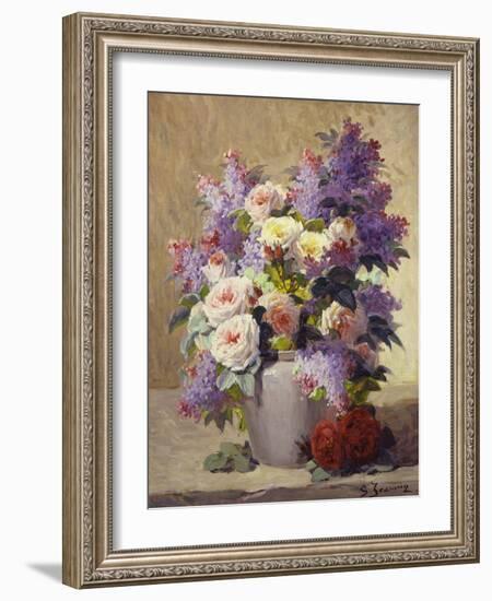 Still Life of Roses and Lilacs-Georges Jeannin-Framed Giclee Print