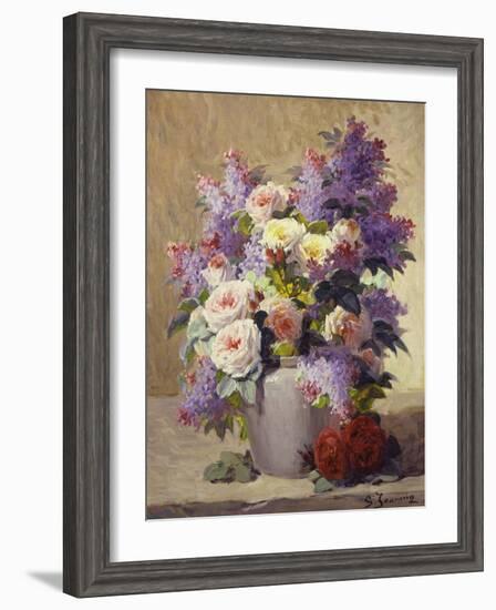 Still Life of Roses and Lilacs-Georges Jeannin-Framed Giclee Print