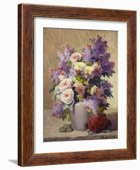 Still Life of Roses and Lilacs-Georges Jeannin-Framed Giclee Print