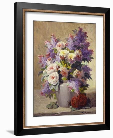 Still Life of Roses and Lilacs-Georges Jeannin-Framed Giclee Print