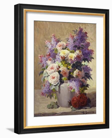 Still Life of Roses and Lilacs-Georges Jeannin-Framed Giclee Print