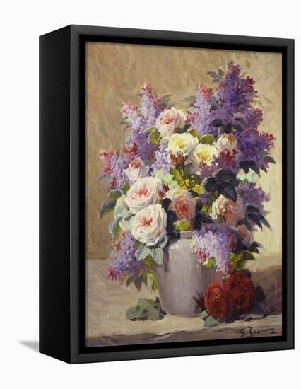 Still Life of Roses and Lilacs-Georges Jeannin-Framed Premier Image Canvas