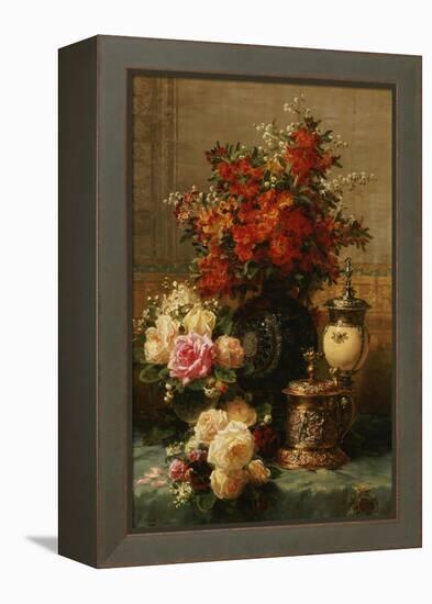 Still Life of Roses and Other Flowers-Jean Baptiste Claude Robie-Framed Premier Image Canvas