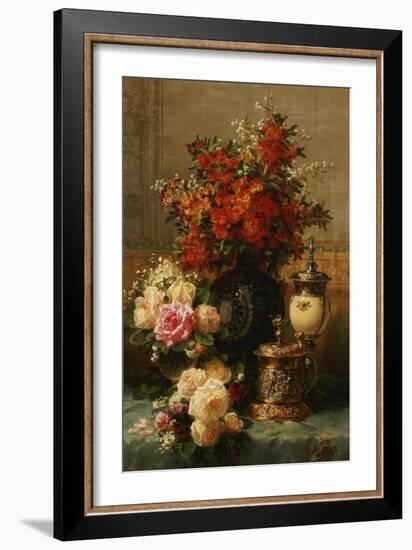 Still Life of Roses and Other Flowers-Jean Baptiste Claude Robie-Framed Giclee Print