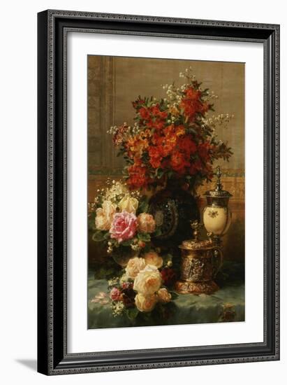 Still Life of Roses and Other Flowers-Jean Baptiste Claude Robie-Framed Giclee Print