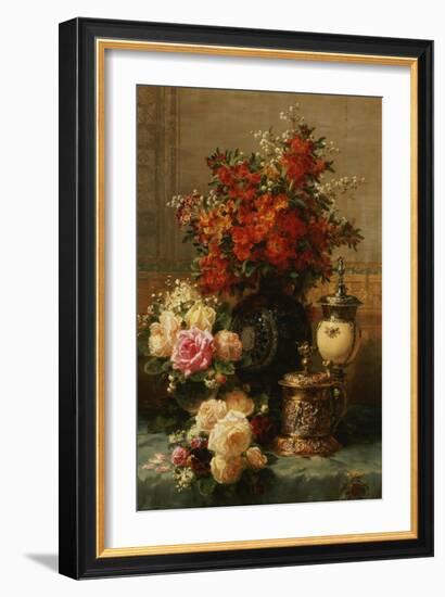 Still Life of Roses and Other Flowers-Jean Baptiste Claude Robie-Framed Giclee Print