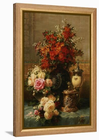 Still Life of roses and other flowers-Jean Baptiste Robie-Framed Premier Image Canvas