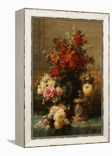 Still Life of roses and other flowers-Jean Baptiste Robie-Framed Premier Image Canvas