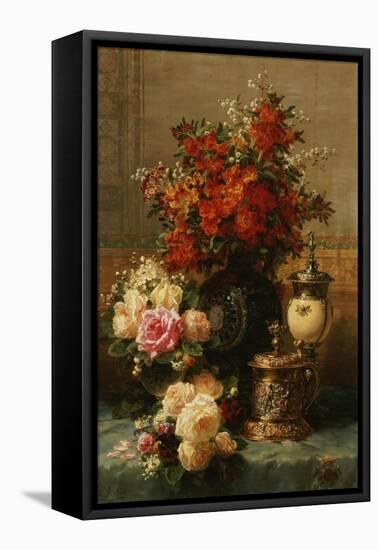 Still Life of roses and other flowers-Jean Baptiste Robie-Framed Premier Image Canvas