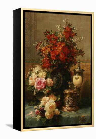 Still Life of roses and other flowers-Jean Baptiste Robie-Framed Premier Image Canvas