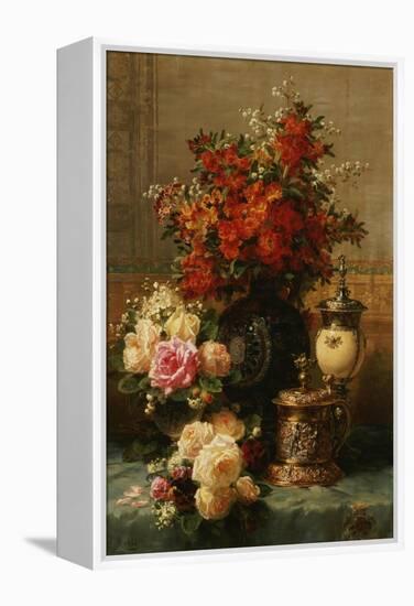 Still Life of roses and other flowers-Jean Baptiste Robie-Framed Premier Image Canvas