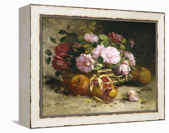 Still Life of Roses and Pomegranates-Eugene Henri Cauchois-Framed Premier Image Canvas