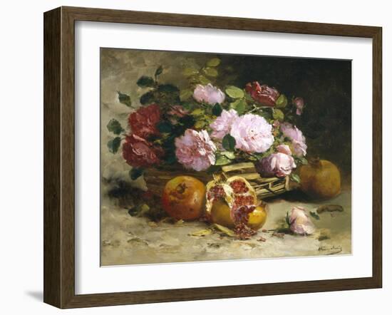 Still Life of Roses and Pomegranates-Eugene Henri Cauchois-Framed Giclee Print