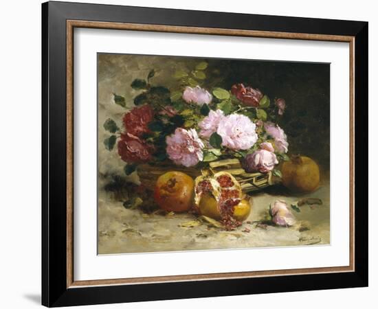 Still Life of Roses and Pomegranates-Eugene Henri Cauchois-Framed Giclee Print