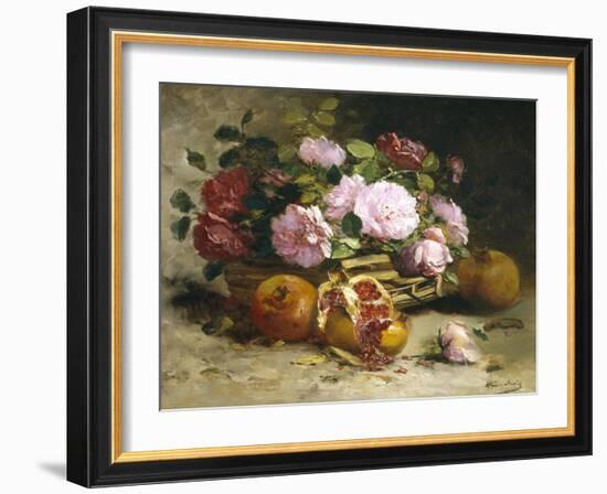 Still Life of Roses and Pomegranates-Eugene Henri Cauchois-Framed Giclee Print