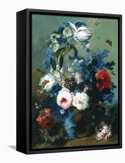 Still Life of Roses and Poppies-Johann Drechsler-Framed Premier Image Canvas