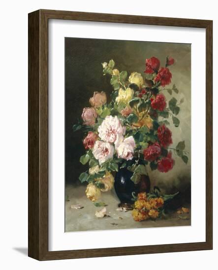 Still Life of Roses and Wallflowers-Eugene Henri Cauchois-Framed Giclee Print