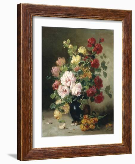 Still Life of Roses and Wallflowers-Eugene Henri Cauchois-Framed Giclee Print