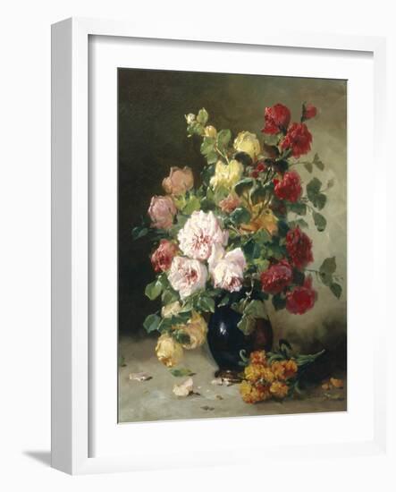 Still Life of Roses and Wallflowers-Eugene Henri Cauchois-Framed Giclee Print