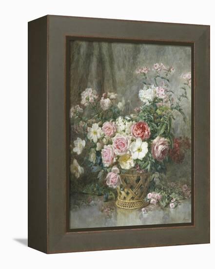 Still Life of Roses, Anemones and Phlox in a Basket-Francois Rivoire-Framed Premier Image Canvas