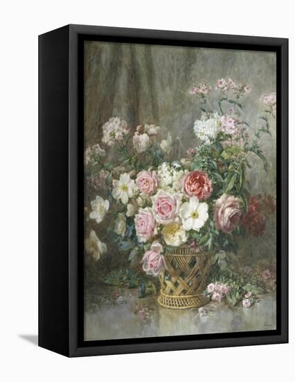 Still Life of Roses, Anemones and Phlox in a Basket-Francois Rivoire-Framed Premier Image Canvas