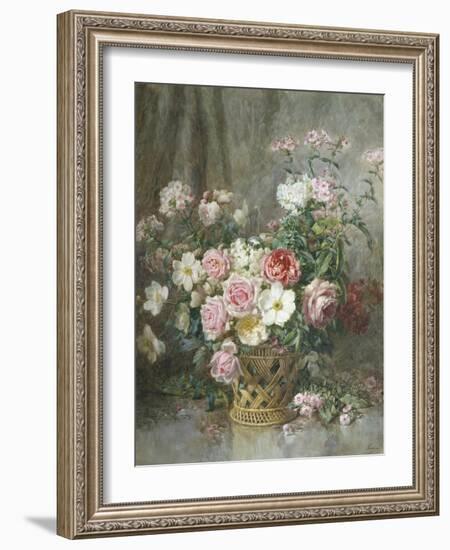Still Life of Roses, Anemones and Phlox in a Basket-Francois Rivoire-Framed Giclee Print