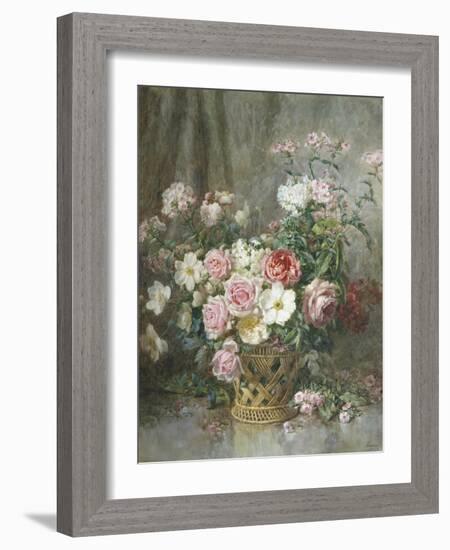 Still Life of Roses, Anemones and Phlox in a Basket-Francois Rivoire-Framed Giclee Print