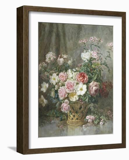 Still Life of Roses, Anemones and Phlox in a Basket-Francois Rivoire-Framed Giclee Print