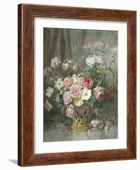 Still Life of Roses, Anemones and Phlox in a Basket-Francois Rivoire-Framed Giclee Print