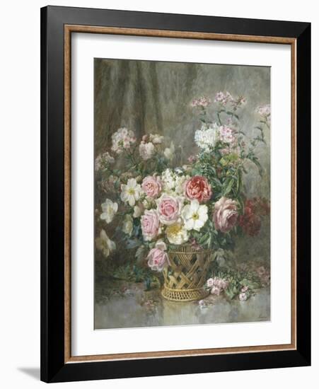 Still Life of Roses, Anemones and Phlox in a Basket-Francois Rivoire-Framed Giclee Print