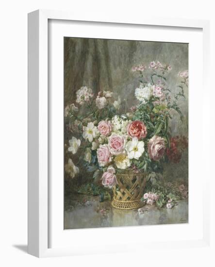 Still Life of Roses, Anemones and Phlox in a Basket-Francois Rivoire-Framed Giclee Print