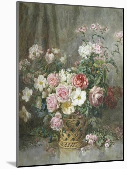 Still Life of Roses, Anemones and Phlox in a Basket-Francois Rivoire-Mounted Giclee Print