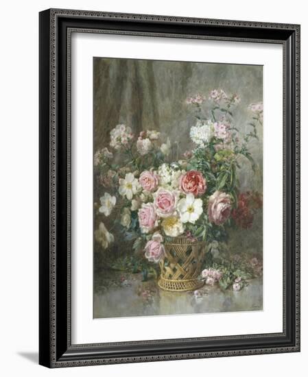 Still Life of Roses, Anemones and Phlox in a Basket-Francois Rivoire-Framed Giclee Print