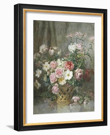 Still Life of Roses, Anemones and Phlox in a Basket-Francois Rivoire-Framed Giclee Print