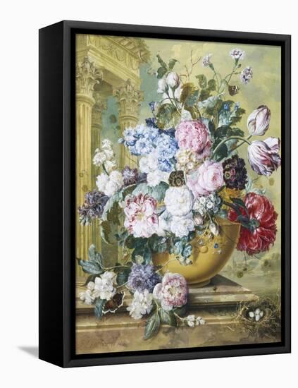 Still Life of Roses, Delphiniums and Tulips-Jacobus Linthorst-Framed Premier Image Canvas
