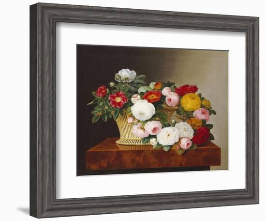 Still Life of Roses in a Basket on a Ledge-Johan Laurentz Jensen-Framed Giclee Print